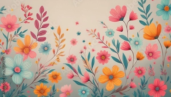 Fototapeta Delicate botanical patterns on a pastel background, perfect for UX/UI design, offering a soft, modern, and elegant touch.
