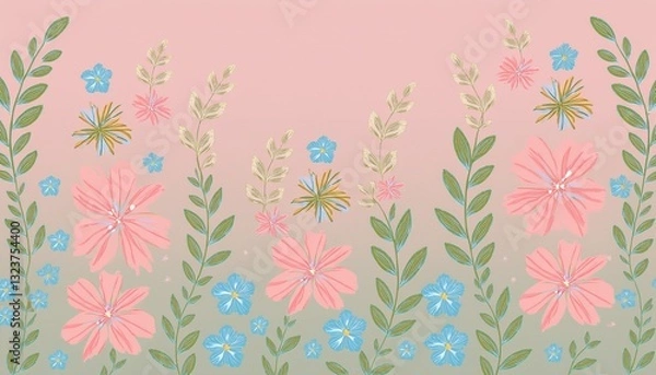 Obraz Delicate botanical patterns on a pastel background, perfect for UX/UI design, offering a soft, modern, and elegant touch.
