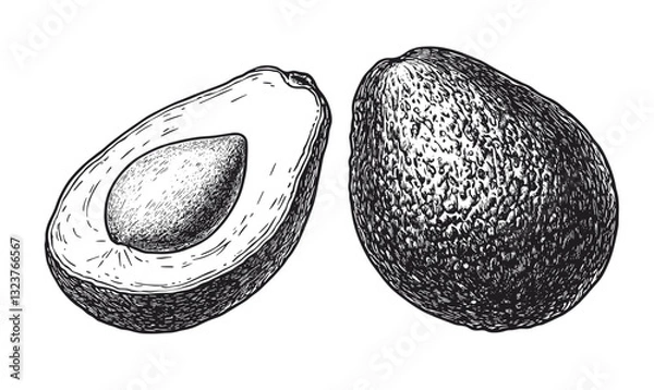 Obraz Avocado vector icons set in linear style: whole and halved.