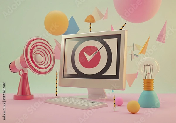 Fototapeta Online Marketing Success with Computer and Loudspeaker