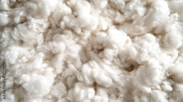 Fototapeta Soft white fibers create a fluffy texture in a textile workshop during the day