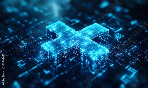 Fototapeta a digital plus symbol on a circuit board.