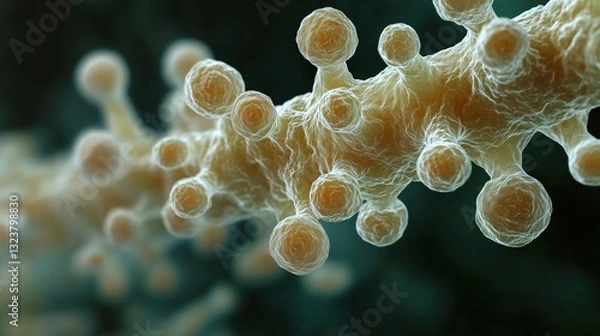 Obraz Microscopic view of candida albicans, a fungus that causes infections like oral thrush and vaginal yeast infections. Ai generated