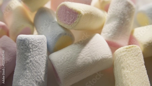 Fototapeta Close-up of colorful marshmallows with soft texture and light interplay