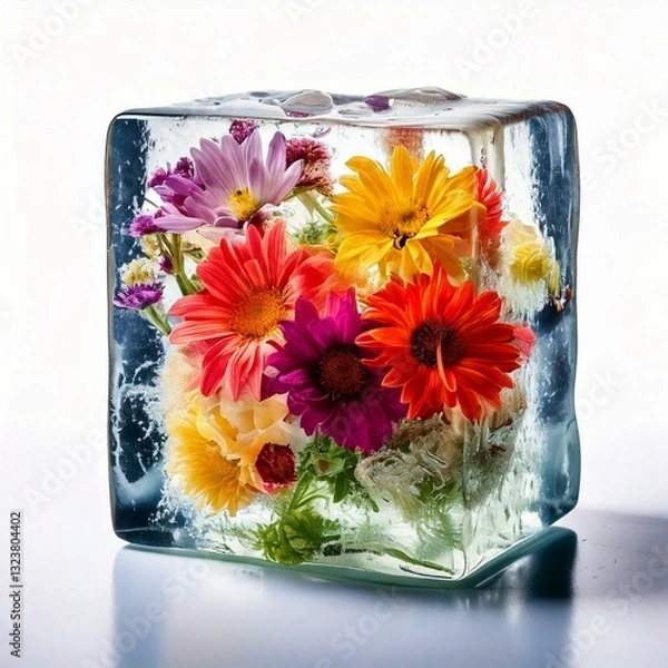 Fototapeta Colorful Flowers Frozen in Ice