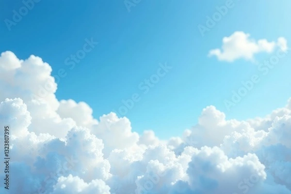 Fototapeta Soap foam bubbles create a dreamy scene against a clear blue sky with wispy clouds, white, soap foam, airy
