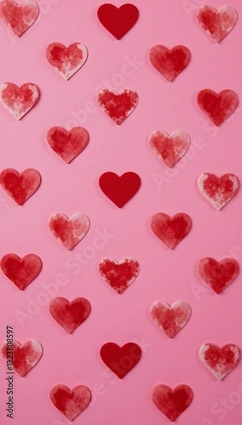 Fototapeta Romantic red love-heart pattern Valentines Day themed illustration with cute pink heart details on a romantic background