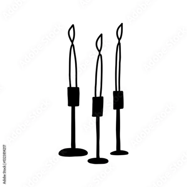 Fototapeta Hand drawn candles in candle holders, cute doodle vector illustration isolated on white background. Home decor design element in outline sketch style.
