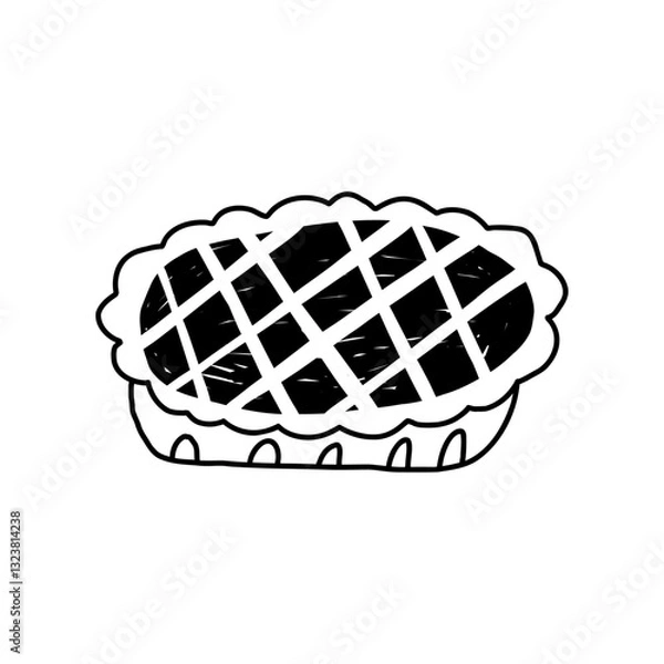 Fototapeta Cute sweet pie in hand drawn doodle style, vector illustration isolated on white background. Bakery design element in outline sketch.