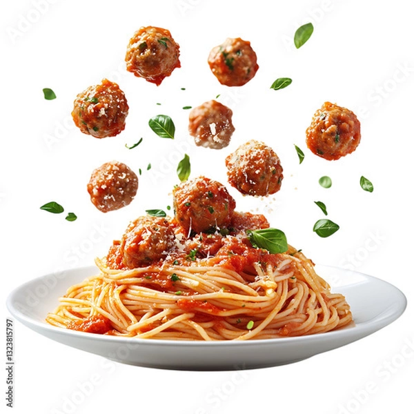 Obraz Spaghetti with Meatballs Isolated on Transparent Background