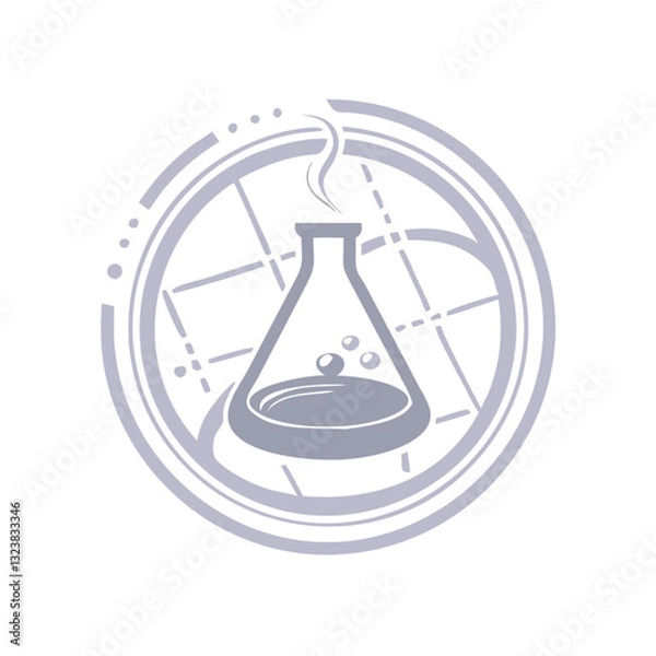 Obraz Science laboratory flask with global orbit icon