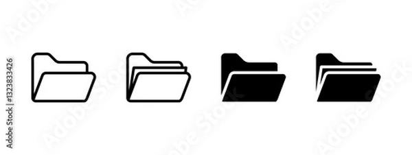 Fototapeta Folder icon set. File and document sign. Storage, archive, and directory symbol. Organization, paperwork, and management pictogram. Business and office filing illustration.