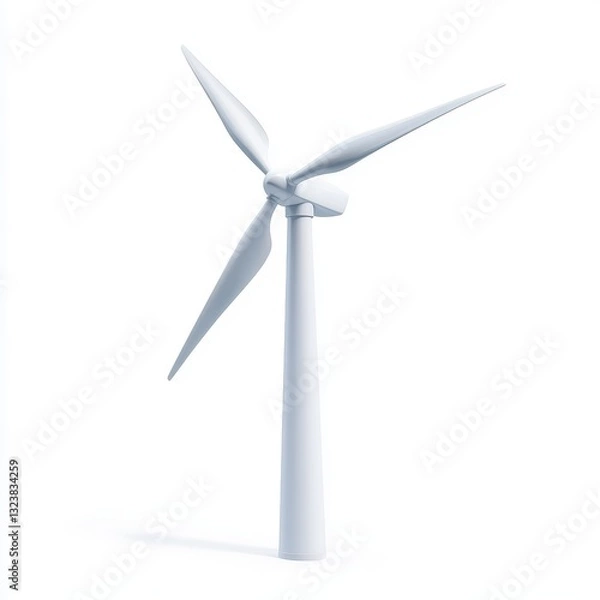 Fototapeta Wind turbine spinning gently, representing renewable energy, isolated on clear white background