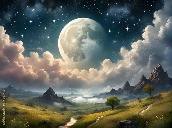 Obraz mountain landscape with moon