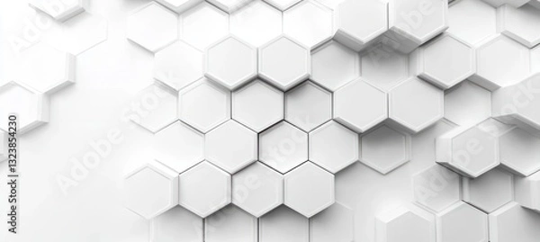 Fototapeta Abstract White Hexagonal Honeycomb Background 3D Geometric Pattern Tech Design