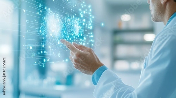 Obraz Scientist Engages With Holographic Brain Interface Screen