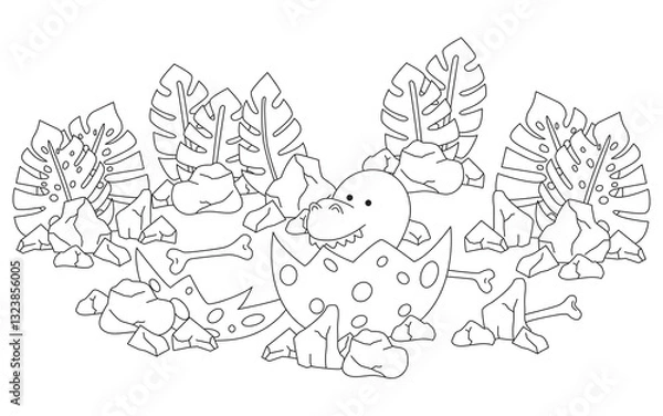 Fototapeta Line image of a dinosaur for coloring