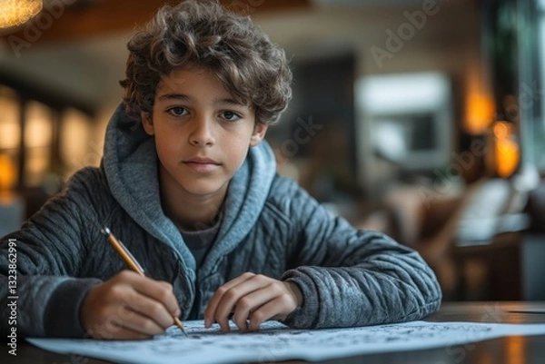 Fototapeta Student completing math problems as part of their study session