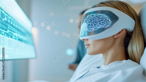 Obraz Individual With Vr Goggles Visualizing Brain Activity.