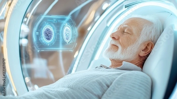 Obraz Senior Man In High-Tech Scanner Reviewing Brain Activity