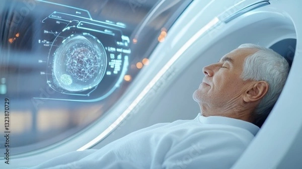 Obraz Elderly Man In Futuristic Mri Machine Examining Brain