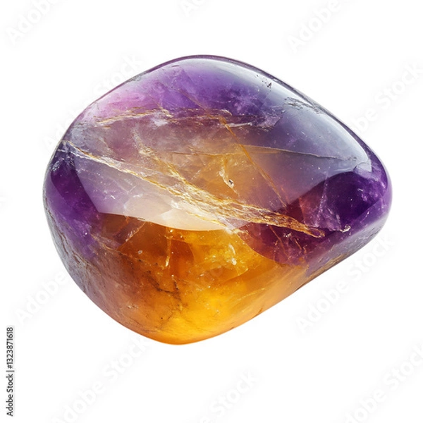 Fototapeta A Polished Ametrine Stone with Purple Gradient Isolated on Transparent Background