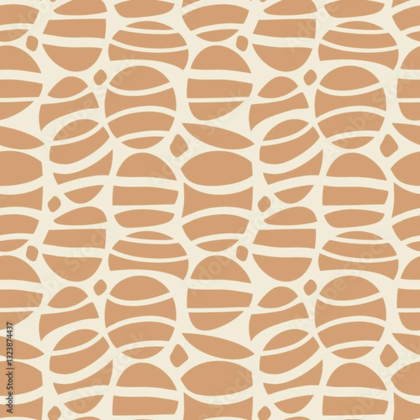 Fototapeta seamless background with coffee beans, abstract geometric pattern, beige shapes on ecru colours background 