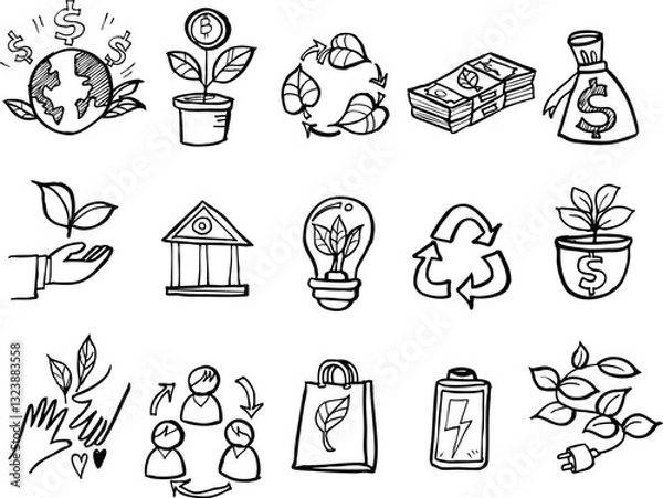 Obraz ESG environmental social governance doodle set,Hand drawn in vector design.