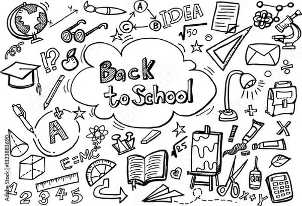 Obraz Back to school pattern on white background,Hand drawn in vector design.