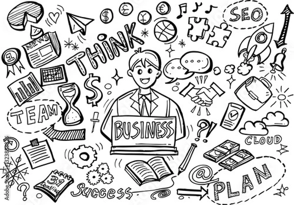 Obraz Hand Drawn Business background,Doodles vector illustration.
