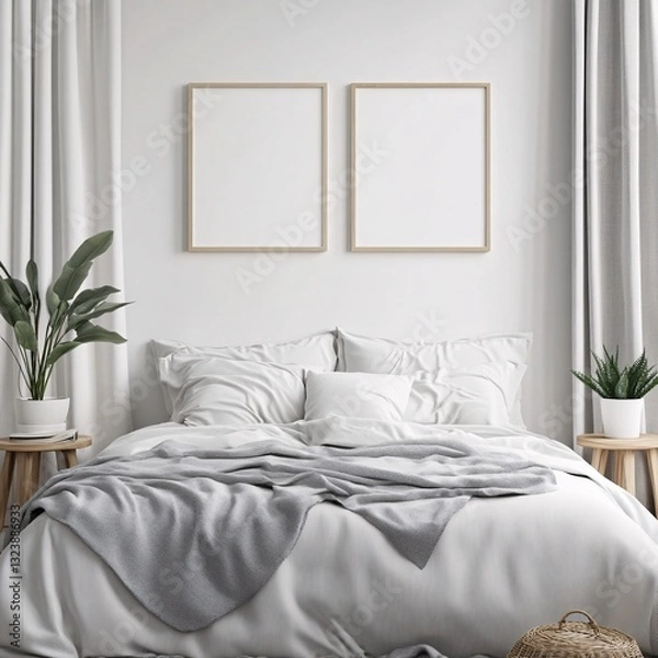 Fototapeta Serene Bedroom Interior with Minimalist Decor and Natural Light Enhancing Calm Ambiance and Comfort