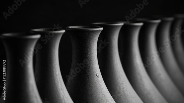 Fototapeta A row of wine bottles, softly lit, showcasing elegance and craftsmanship in a timeless display.