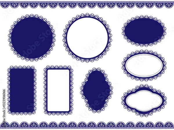 Fototapeta いろんな形のレースフレーム　紺