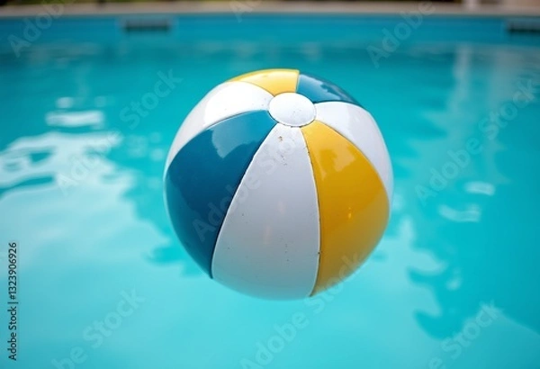 Obraz Enhance your visual storytelling with a lively beach ball gently bobbing in a clear swimming pool, representing leisure, recreation, and the simple joys of a perfect summer day.

