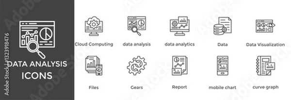 Fototapeta data analysis icon set. with icon Cloud Computing, data analytics, Data, Data Visualization, Files