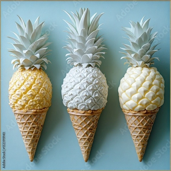 Obraz Minimalist Surreal Pineapple Ice Cream Concept on Pastel Blue Background