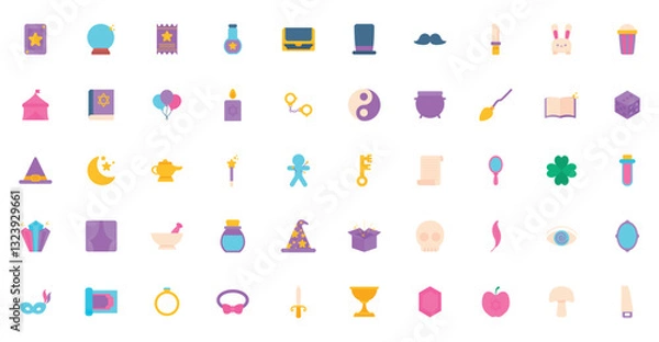 Fototapeta Set of magic vector icons with white background