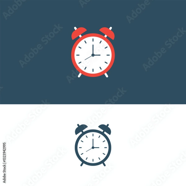 Obraz Classic Red Alarm Clock Icon - Minimalist Design for Time Management, Wake-up Call, and Daily Planning in Modern Style