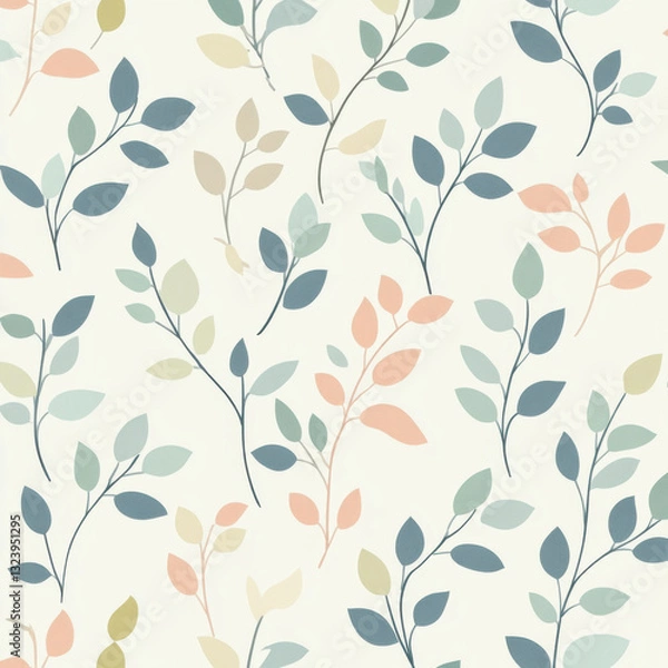 Fototapeta  a minimal all over print with minimal leaf design half drop print pattern, pastel colors highlights 