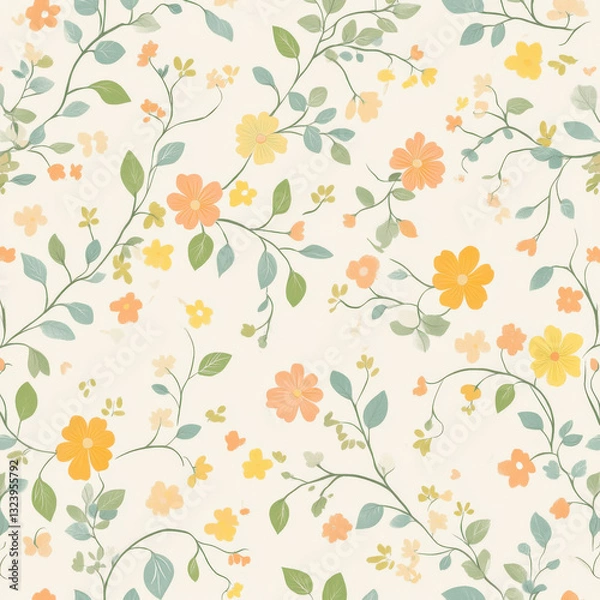 Fototapeta Aesthetic flower illustration with a seamless design, featuring vibrant colors and intricate details. Perfect for textile prints, wallpapers, and digital backgrounds.

