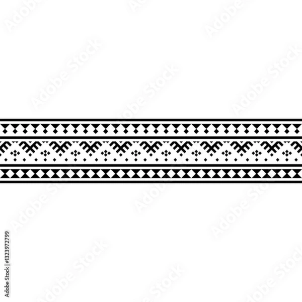 Fototapeta Stripes Ikat Aztec-inspired seamless pattern in black and white. A bold ethnic vector design with intricate geometric motifs, perfect for textiles, wallpapers, and digital projects. EPS10