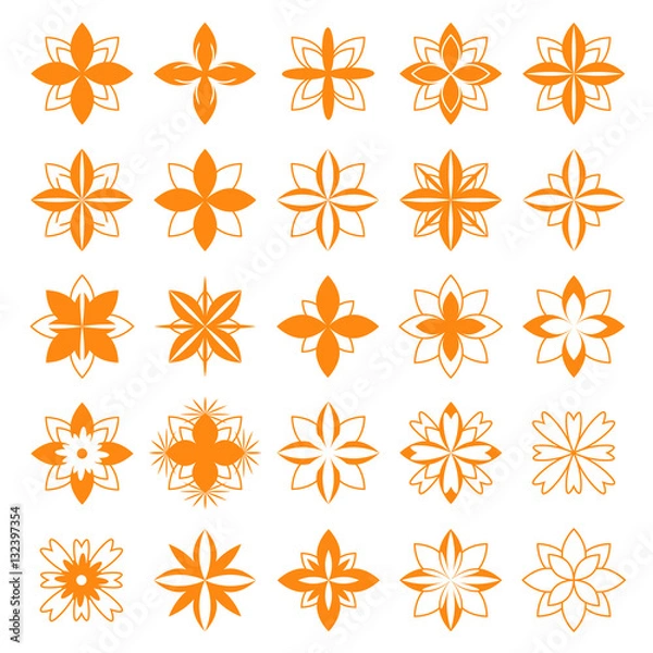 Fototapeta Set of floral symbols for design. Four petals. 