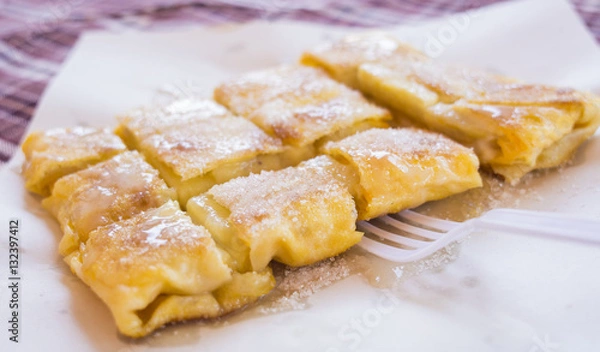 Obraz Dessert style of fried Roti with banana cooking on the street in Bangkok, Thailand
