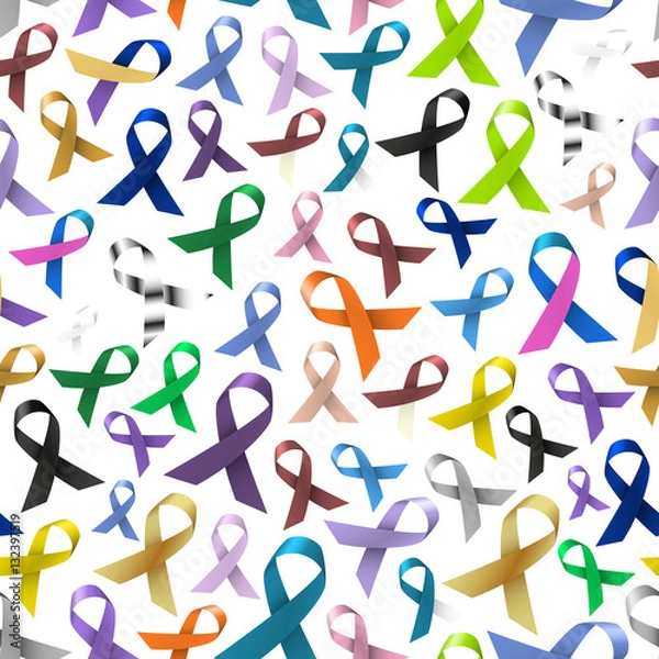 Obraz cancer awareness various color and shiny ribbons for help seamless pattern eps10