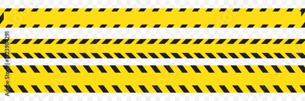 Fototapeta Horizontal black and yellow caution tape isolated on transparent background. Construction border. Warning caution sign. Black and yellow line. Seamless barrier. Included brushes on transparentBG EPS10