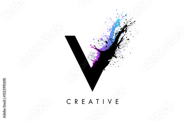 Fototapeta Splash Letter V logo design. Letter V paint watercolor splash icon vector