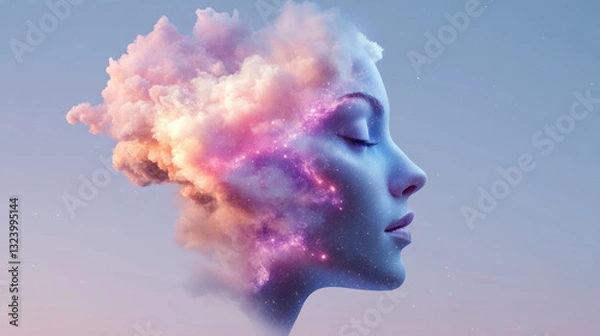 Fototapeta A high-definition digital rendering capturing the beauty of a futuristic human face, gently infused