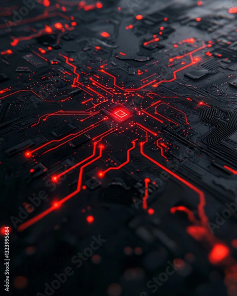 Fototapeta A contemporary digital scene highlighting luminous neon circuitry dynamically interconnected into a