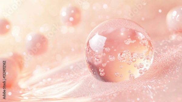 Fototapeta 3D Collagen Skin Serum and Vitamin illustration isolated on soft color background. concept skin care cosmetics solution. 3d rendering.