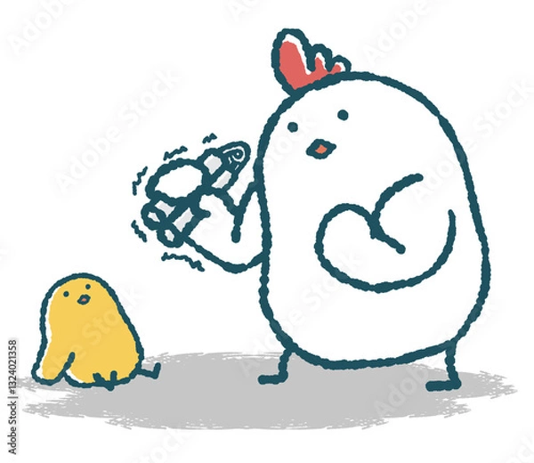 Obraz ゆるいにわとりはハンドグリップを握る